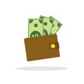 Wallet icon. Vector flat wallet illustration.Money cash heap.