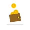 Wallet icon. Vector flat wallet illustration.Money cash heap.