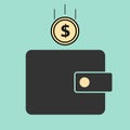 Wallet and dollar coin illustration. Flat vector symbol for design