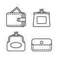 Wallet icon. Vector set of different purses.