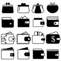 Wallet icon vector set. Purse with money illustration sign collection. Coins symbol. online payment logo. Royalty Free Stock Photo