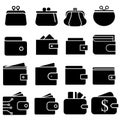 Wallet icons vector set. Purse with money illustration sign collection. Coins symbol. online payment logo.