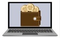 Wallet with iota coins on a laptop screen