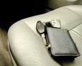 Wallet and Keys on the Front Seat Royalty Free Stock Photo