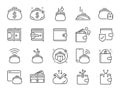 Wallet line icon set. Included icons as e-wallet, cryptocurrency, digital wallet, money, coins, bank and more.