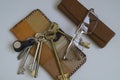 Wallet of leather scraps and a bunch of keys