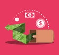 Wallet money with bill dollar isolated icon Royalty Free Stock Photo