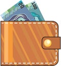 Wallet with money Brown leather vector