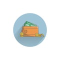 Wallet with money  flat icon with long shadow. wallet tics flat icon Royalty Free Stock Photo