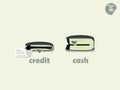 Wallet money comparison between paying credit and paying cash Royalty Free Stock Photo