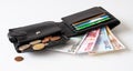 Wallet with money and credit cards Royalty Free Stock Photo