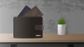 Wallet with money and credit cards on the table. The concept of savings and accumulation of money. Good for