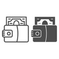 Wallet and money line and glyph icon. Purse with cash vector illustration isolated on white. Payment outline style Royalty Free Stock Photo