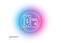 Wallet money line icon. Cash coin sign. Gradient blur button. Vector Royalty Free Stock Photo