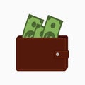 Wallet with money. Purse with banknotes. Vector illustration.