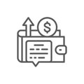 Wallet with money, revenue growth, profit, income line icon.