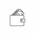 Wallet,Pay cash - Black Outline and dollar icon vector isolated