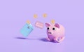Wallet and piggy bank with credit card,coins isolated on purple background.saving money concept  ,3d illustration or 3d render Royalty Free Stock Photo
