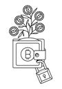 Wallet with plant of bitcoins and padlock Royalty Free Stock Photo