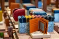 Wallet, purse on a table in a store window for sale Royalty Free Stock Photo