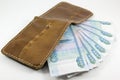 Wallet with Russian rubles on a white background Royalty Free Stock Photo