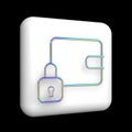 the wallet sign is closed with a lock, a 3d icon on a white cube,