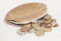 Wallet with some euros coins Royalty Free Stock Photo