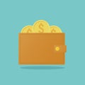 Wallet and stack money vector illustration, banknote sign earning and prosperity symbol Royalty Free Stock Photo