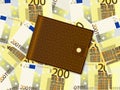 Wallet on two hundred euro background Royalty Free Stock Photo