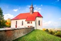 Wallfahrtskirche Mariazell, Germany. Beautiful autumn colored landscape, Burg Hohenzollern Royalty Free Stock Photo