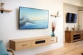 wallmounted tv with lowprofile media unit Royalty Free Stock Photo