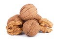 wallnut and a cracked walnut isolated on the white background Royalty Free Stock Photo