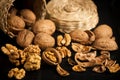 Wallnuts on a table in small baskets Royalty Free Stock Photo