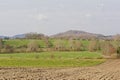 Wallonian landscape, with spoil tips of old coalmines Royalty Free Stock Photo