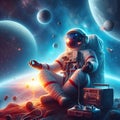 Wallpaper art of astronaut vibes, chill, in the outter space, with galaxy, planets Royalty Free Stock Photo