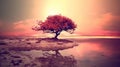 a wallpaper artwork of a lonely cherry tree, ai generated image Royalty Free Stock Photo