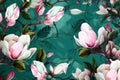 flower pattern wallpaper magnolia floral watercolor leaf background modern seamless decoration. Generative AI.