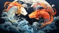 wallpaper background, a group of koi fish a large and clear pond, colorful, very beautiful, Generate AI