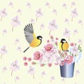Wallpaper background spring flowers birds Royalty Free Stock Photo