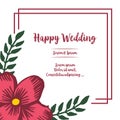 Wallpaper of card happy wedding, element design red flower frame. Vector Royalty Free Stock Photo