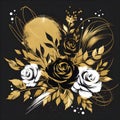 Wallpaper classic painting flower Roses Illustration painting black gold ai generator