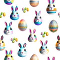 Wallpaper of cute rabbits and easter eggs on white background for flips mirror. Pattern mirrored. Generative AI