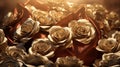 Wallpaper 3D Luxury Gold Roses Soft Bags Jewelery , 3d illustration