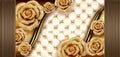 Wallpaper 3D Luxury Gold Roses Soft Bags Jewelery , 3d illustration