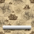 Wallpaper design featuring old world maps and navigational illustratio Royalty Free Stock Photo