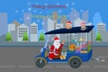 Wallpaper design with Satta claus and gifts on car.