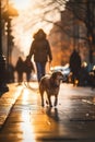 Dog walking in autumn city by Generative AI Royalty Free Stock Photo