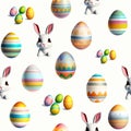 Wallpaper of easter eggs and cute rabbits on white background for flips mirror. Pattern mirrored. Generative AI