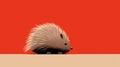 Minimalist Porcupine Illustration On Red Background