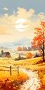 Autumn Countryside Landscape: Ps1 Graphics With Farm Security Administration Aesthetics